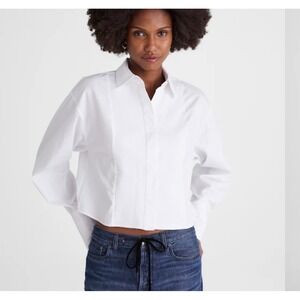 Madewell Straight-Hem Tuxedo Shirt White XXS Cotton Poplin Dobby Bib NWT